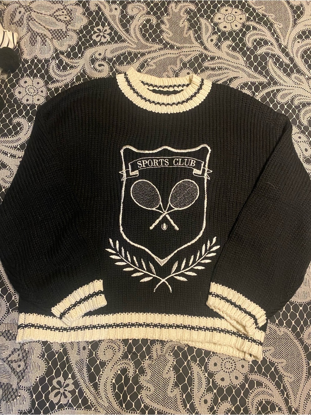 Women's Black & Cream 'Sports Club' Crewneck Sweater